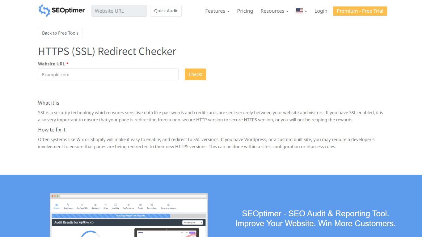HTTPS (SSL) Redirect Checker - SEOptimer